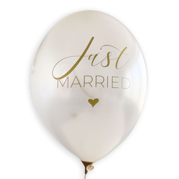Luftballons „Just Married“ – weiße Metallic-Ballons mit goldenem
